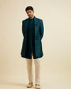 Manyavar Men Teal Green Chevron Patterned Indo Western Set