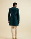 Manyavar Men Teal Green Chevron Patterned Indo Western Set