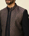 alt message - Manyavar Men Space Blue Medallion Patterned Layered Indo Western Set image number 1