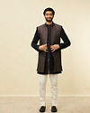 alt message - Manyavar Men Space Blue Medallion Patterned Layered Indo Western Set image number 2