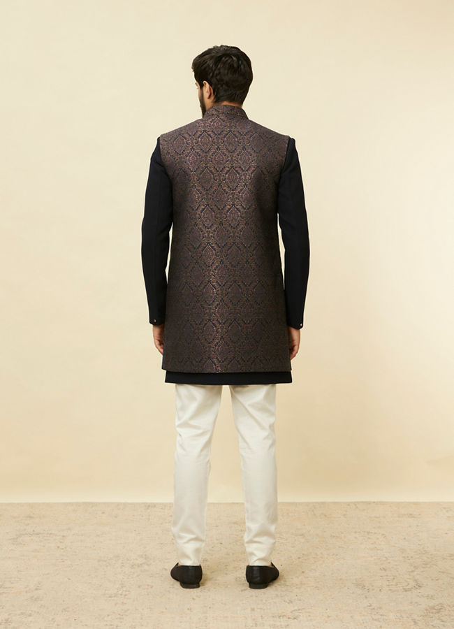 Manyavar Men Space Blue Medallion Patterned Layered Indo Western Set