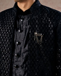 Manyavar Men Black Velvet Elegance Indo Western