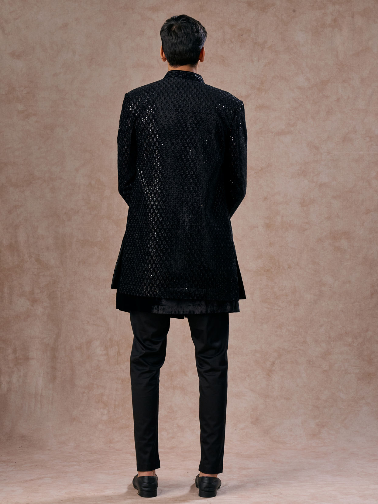 Manyavar Men Black Velvet Elegance Indo Western