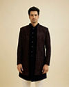 alt message - Manyavar Men Mahogany Brown Sequinned Indo Western Set image number 0