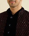 alt message - Manyavar Men Mahogany Brown Sequinned Indo Western Set image number 1