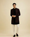 Manyavar Men Mahogany Brown Sequinned Indo Western Set