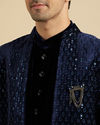 alt message - Manyavar Men Regal Dark Blue Velvet Indo Western image number 1