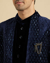 Manyavar Men Navy Blue Sequinned Indo Western Set