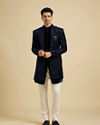 Manyavar Men Navy Blue Sequinned Indo Western Set