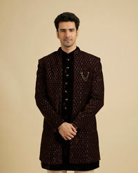 Manyavar Men Royal Brown Velvet Essence Indo Western