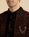 Manyavar Men Royal Brown Velvet Essence Indo Western