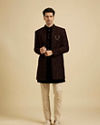 Manyavar Men Royal Brown Velvet Essence Indo Western