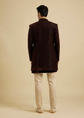 Manyavar Men Royal Brown Velvet Essence Indo Western image number 4