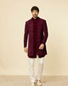 Manyavar Men Deep Wine Sequined Indo Western Set