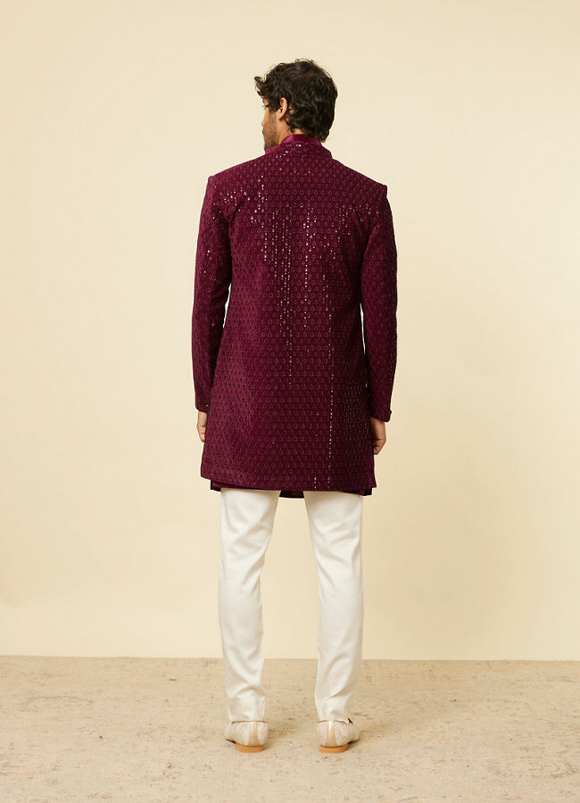 alt message - Manyavar Men Deep Wine Sequined Indo Western Set image number 4