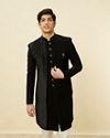 alt message - Manyavar Men Smokey Black Embroidered Layered Indo Western Set image number 0