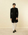Manyavar Men Smokey Black Embroidered Layered Indo Western Set