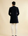Manyavar Men Deep Blue and Dark Green Imperial Patterned Indo Western Set