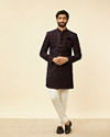 Manyavar Men Deep Blue and Brown Imperial Patterned Indo Western Set