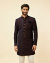 alt message - Manyavar Men Deep Blue and Brown Imperial Patterned Indo Western Set image number 0