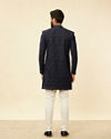 Manyavar Men Deep Blue and Grey Imperial Patterned Indo Western Set