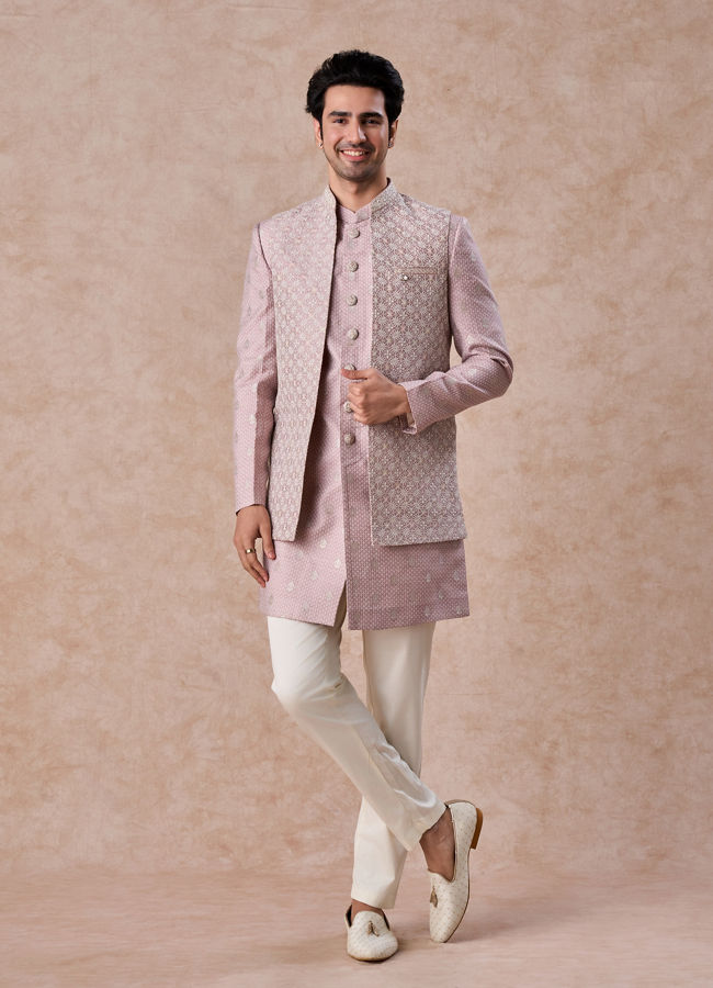 Manyavar Men Elegant Dusty Pink Indo Western