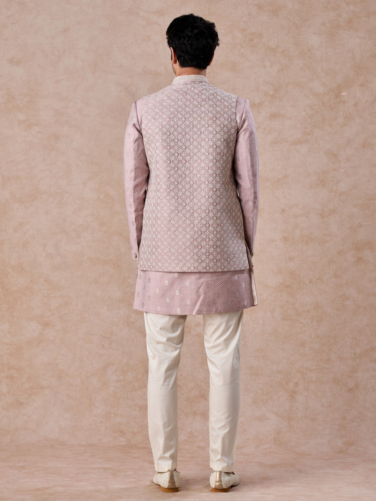 Manyavar Men Elegant Dusty Pink Indo Western