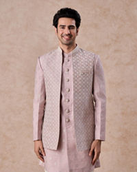 Manyavar Men Elegant Dusty Pink Indo Western
