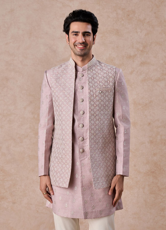 Manyavar Men Elegant Dusty Pink Indo Western