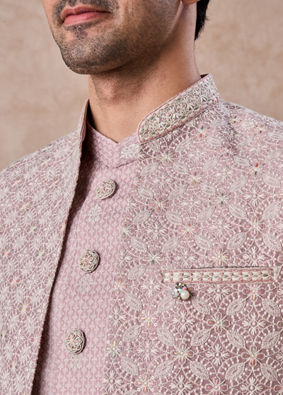 Manyavar Men Elegant Dusty Pink Indo Western