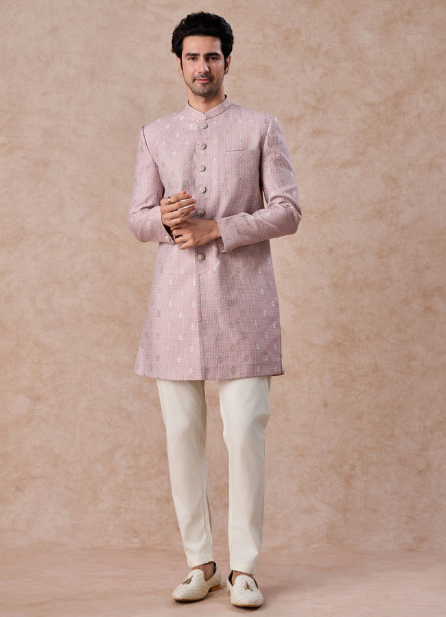 Manyavar Men Elegant Dusty Pink Indo Western