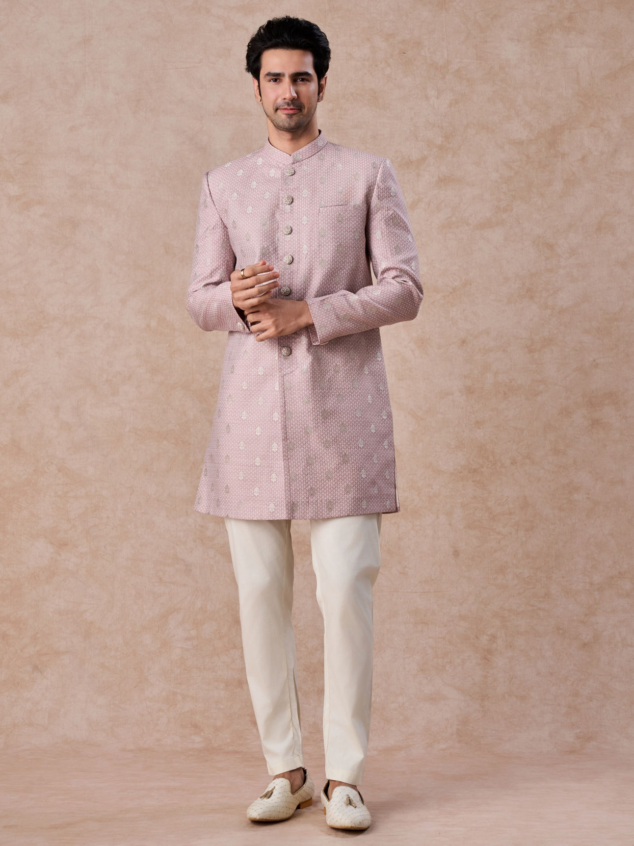 Manyavar Men Elegant Dusty Pink Indo Western