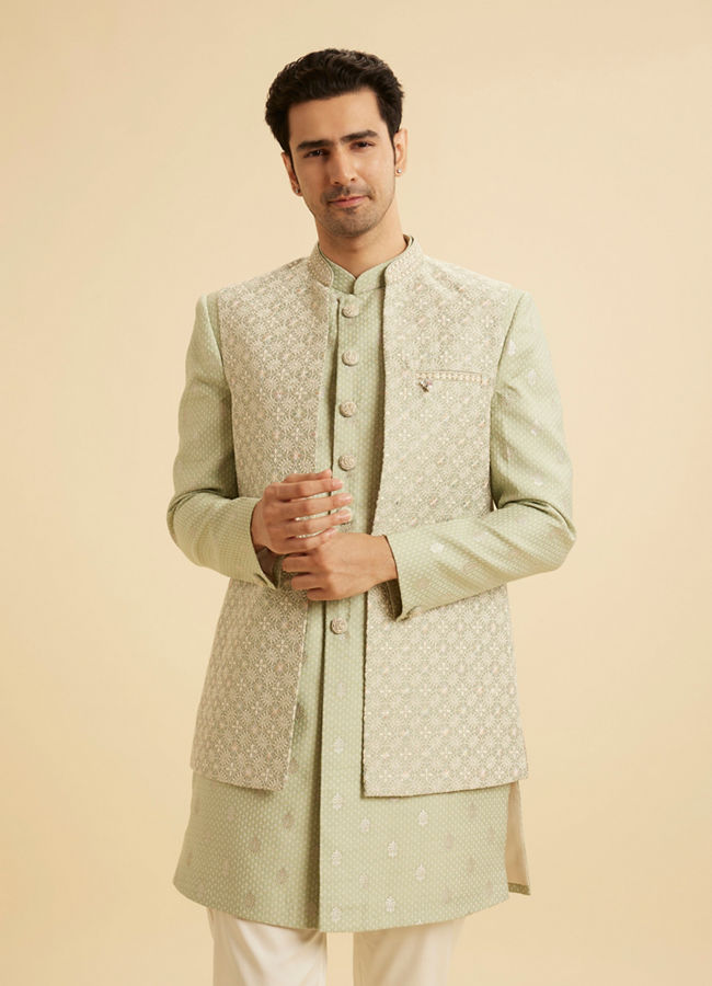 Manyavar Men Pista Green Opulence Indo Western