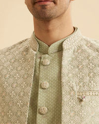 Manyavar Men Pista Green Opulence Indo Western