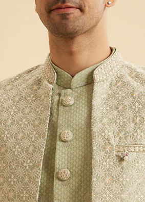 Manyavar Men Pista Green Opulence Indo Western