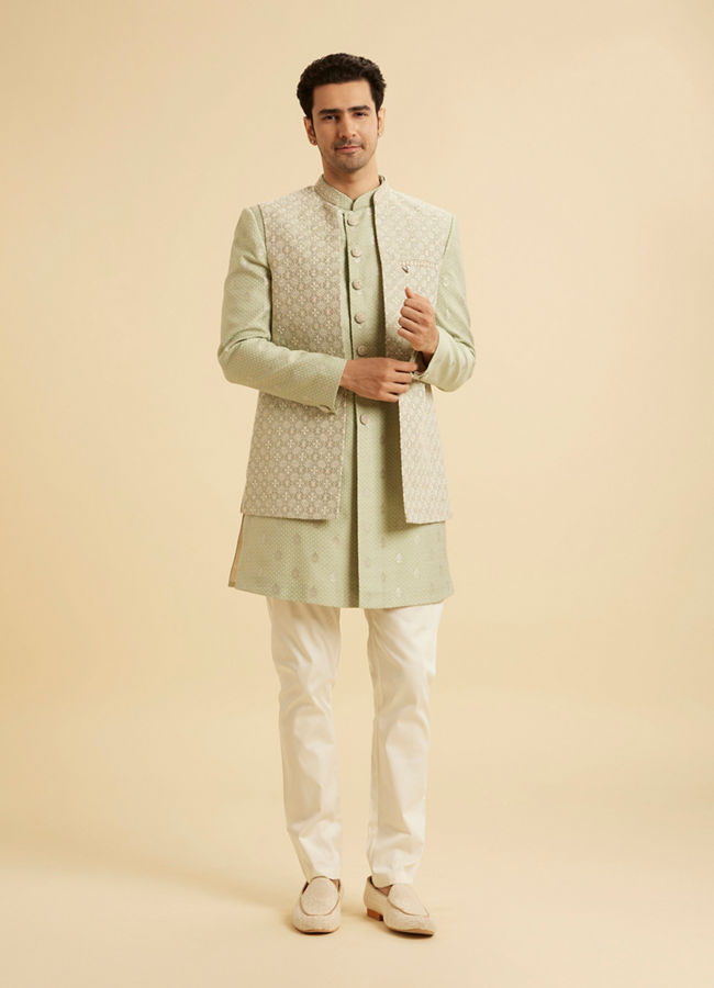 Manyavar Men Pista Green Opulence Indo Western