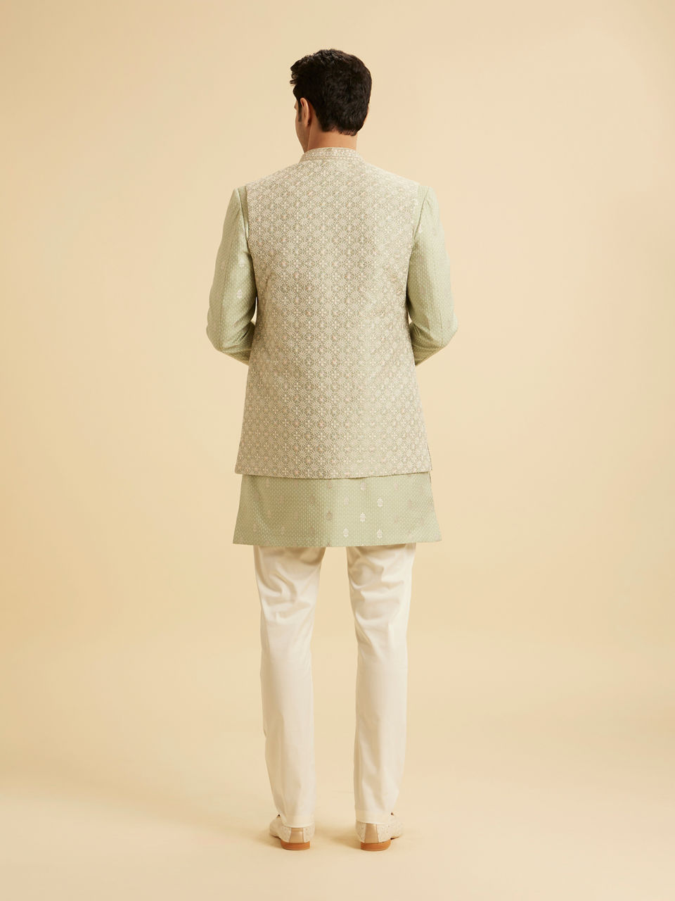 Manyavar Men Pista Green Opulence Indo Western