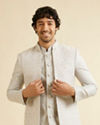 alt message - Manyavar Men Light Grey Floral Patterned Indo-Western Jacket image number 0