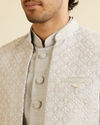 alt message - Manyavar Men Light Grey Floral Patterned Indo-Western Jacket image number 1