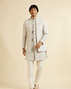 Manyavar Men Light Grey Floral Patterned Indo Western Jacket