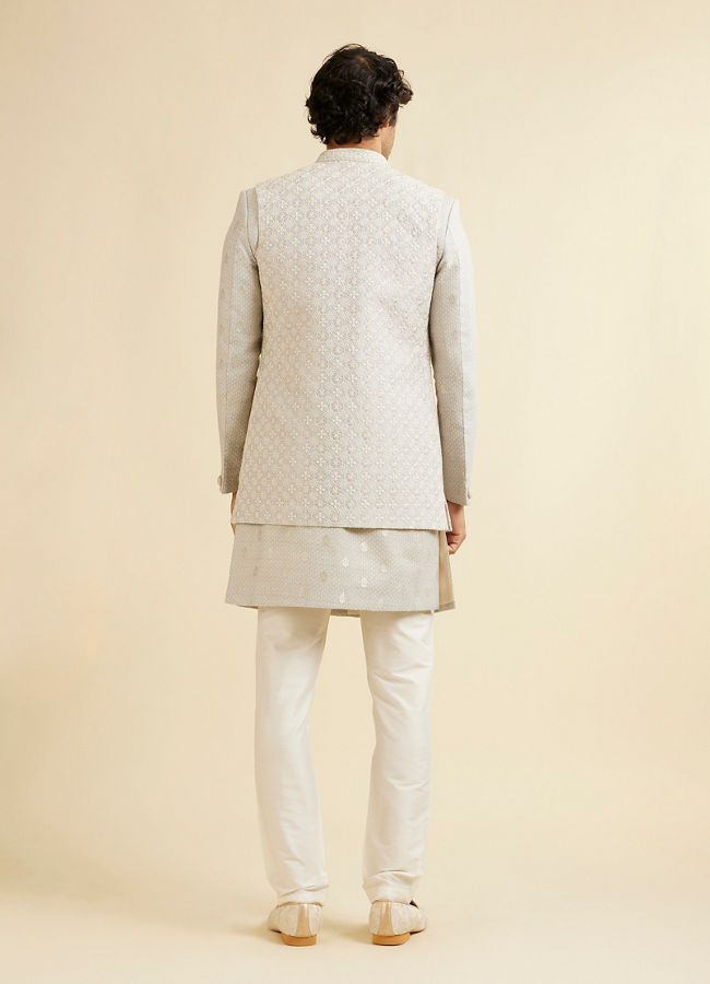 Manyavar Men Light Grey Floral Patterned Indo Western Jacket
