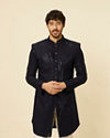 Manyavar Men Midnight Blue Sequined Indo Western Set