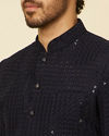 Manyavar Men Midnight Blue Sequined Indo Western Set