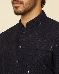 Manyavar Men Midnight Blue Sequined Indo Western Set