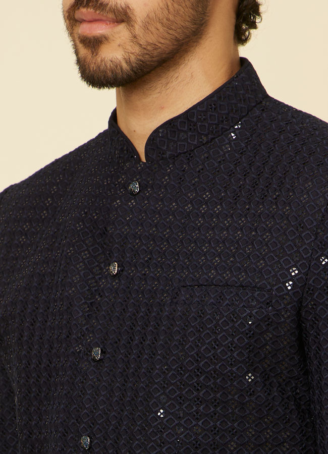 Manyavar Men Midnight Blue Sequined Indo Western Set