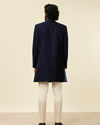 Manyavar Men Dark Blue Embroidered Layered Indo Western Set