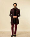 alt message - Manyavar Men Mauve Wine Chowkadi Patterned Indo Western Set image number 3