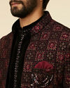 alt message - Manyavar Men Mauve Wine Chowkadi Patterned Indo Western Set image number 1