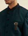 alt message - Manyavar Men Teal Green Jaal Patterned Achkan Style Indo Western Set image number 1