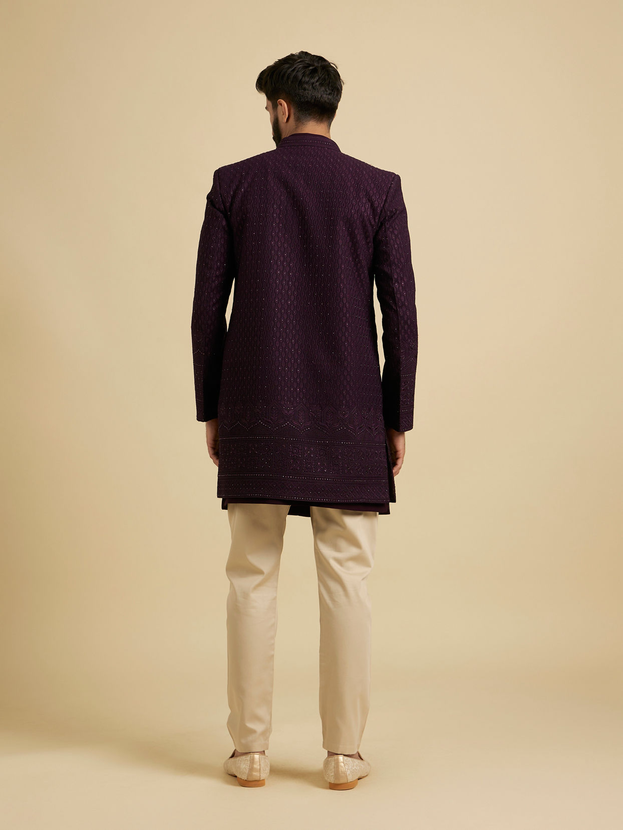 Manyavar Men Wine Georgette Splendor Indo Western
